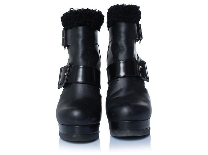 Fendi, botines de cuero negro con shearling - vista 3