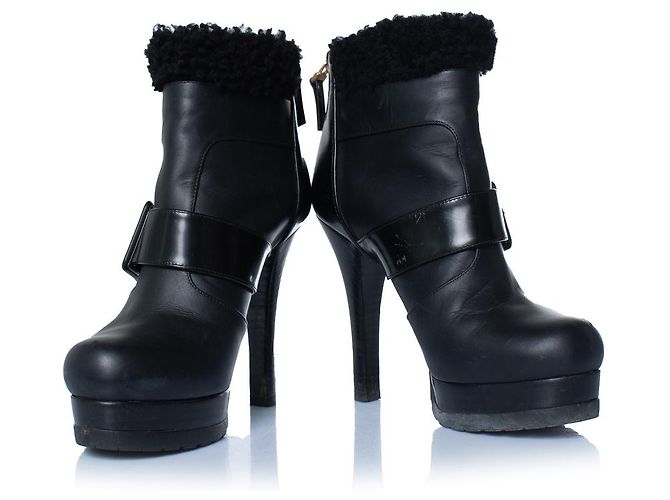 Fendi, botines de cuero negro con shearling - vista 5