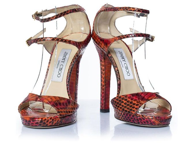 Sandália de python Jimmy Choo em laranja e rosa - vista 6