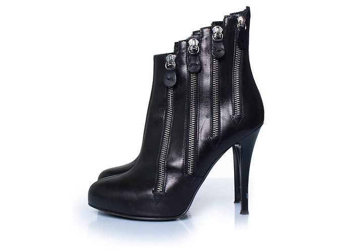 Stivaletti in pelle nera con zip Giuseppe Zanotti Nero Argento - vista 2