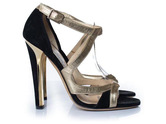 Sandali in camoscio e pelle Jimmy Choo Nero D'oro - vista 4