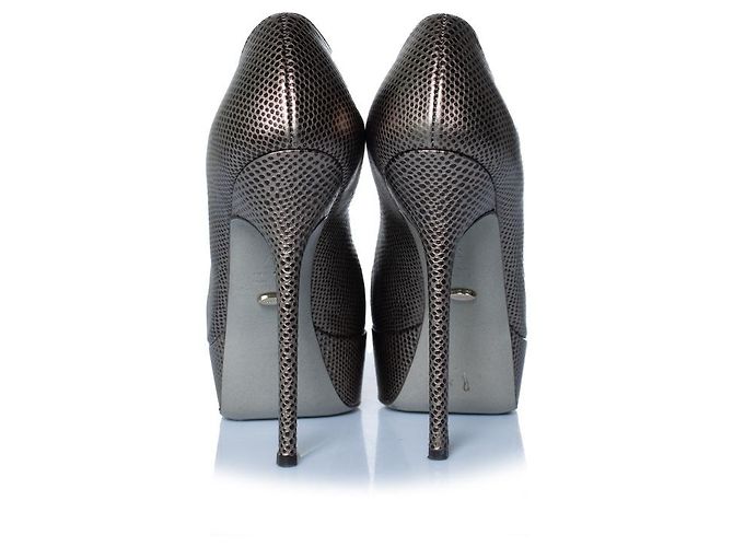 Sergio Rossi, Plateaupumps mit Eidechsenmuster Silber Grau - Ansicht 5