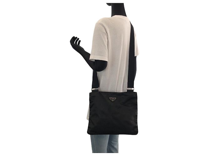 Borsa a tracolla in nylon tessuto con logo triangolare Prada Nero - vista 7