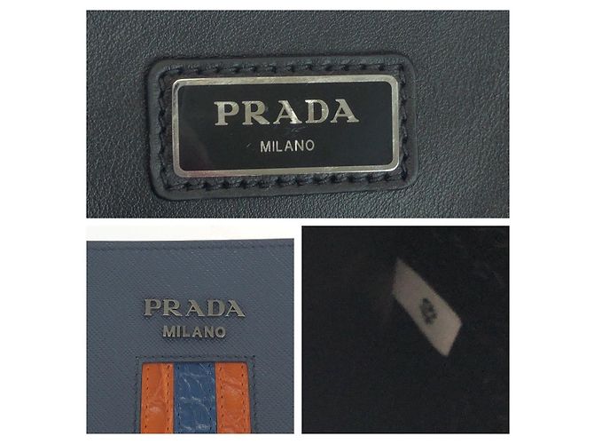 Clutch de couro crocodilo Saffiano com logo Prada Azul - vista 4
