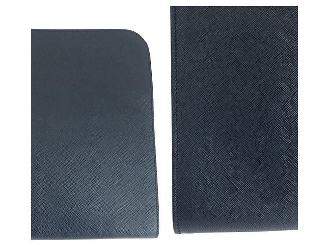 Clutch de couro crocodilo Saffiano com logo Prada Azul - vista 5