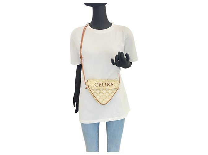 Céline Borsa a Spalla Triangolo PVC Triomphe di Celine Marrone Beige - vista 7