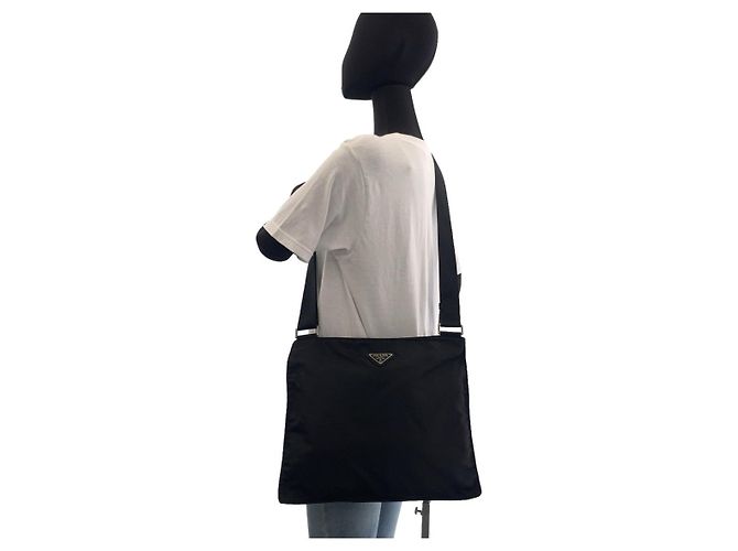 Bolsa transversal Prada em nylon tessuto com logo triangular Preto - vista 9