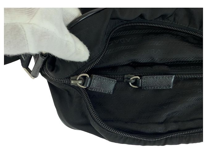 Borsa a spalla in nylon/pelle Tessuto con logo Prada Nero - vista 6