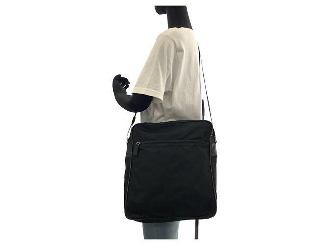 Borsa a spalla in nylon/pelle Tessuto con logo Prada Nero - vista 7