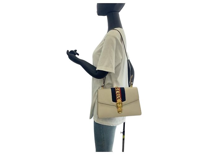 Borsa a Spalla in Pelle Gucci Sylvie Bianco - vista 7