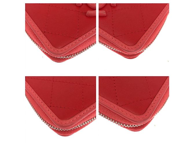 Billetera compacta de piel de cordero matelassé Chanel Roja - vista 3