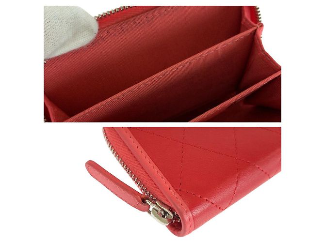 Billetera compacta de piel de cordero matelassé Chanel Roja - vista 5