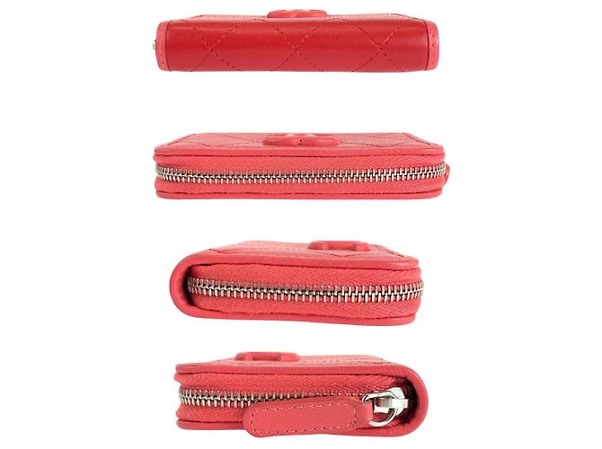 Billetera compacta de piel de cordero matelassé Chanel Roja - vista 8