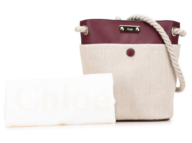 Chloé Borsa a secchiello in pelle e lino KEY di Chloe Marrone Beige - vista 9