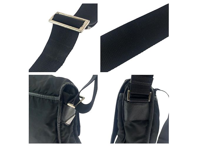 Bolsa mensageiro em nylon tessuto com logo triangular Prada Preto - vista 4