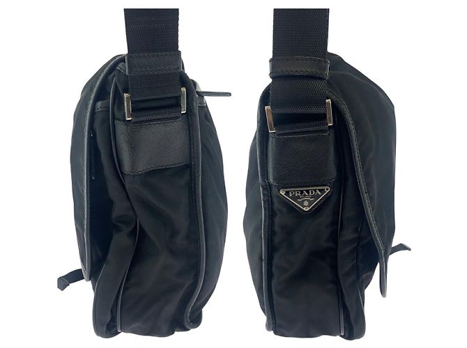 Bolsa mensageiro em nylon tessuto com logo triangular Prada Preto - vista 7