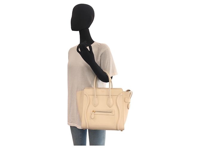 Céline Celine Luggage Micro Leder Tote Elfenbein Weiß - Ansicht 6