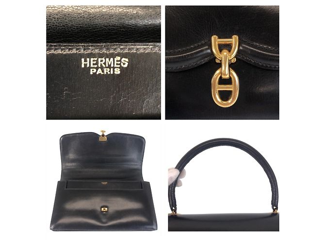 Vintage Chaine d'Ancre Handtasche Hermès Schwarz Gold - Ansicht 4