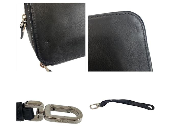 Clutch de couro com logo triangular Prada Preto - vista 6