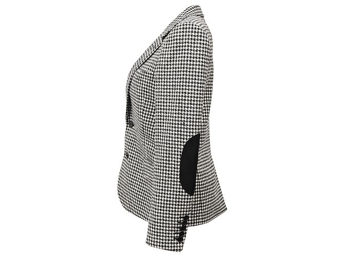 Saint Laurent Single-Breasted Houndstooth Blazer in Black and White Wool Python print - view 2