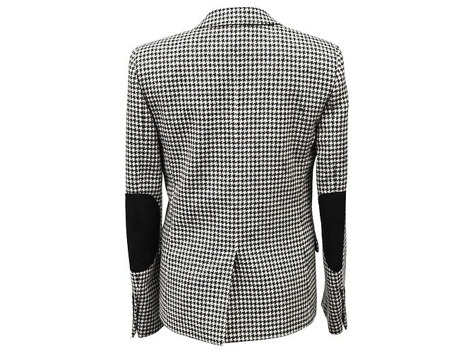 Saint Laurent Single-Breasted Houndstooth Blazer in Black and White Wool Python print - view 3