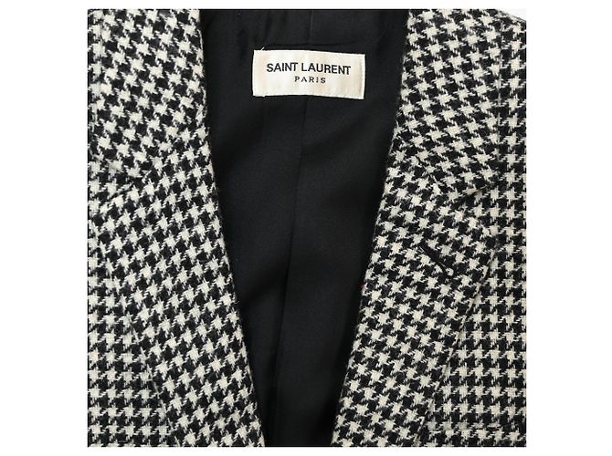 Saint Laurent Single-Breasted Houndstooth Blazer in Black and White Wool Python print - view 5