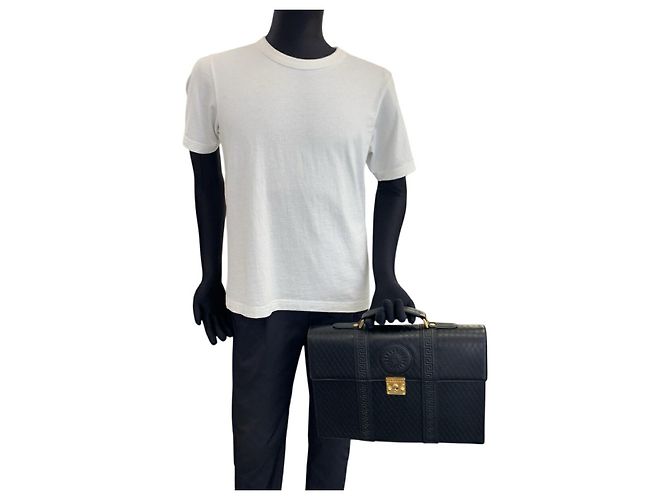 Serviette en cuir vintage Sunburst de Versace Noir - vue 7