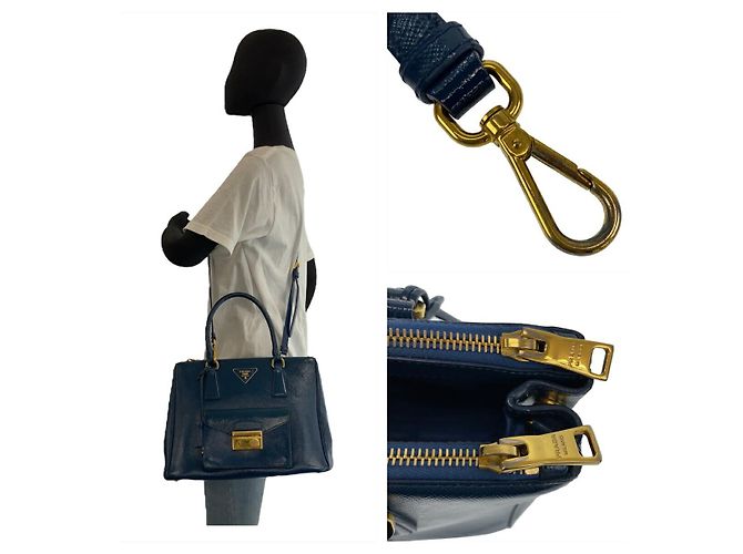 Sac à main 2 en 1 en cuir Saffiano Prada Bleu - vue 5