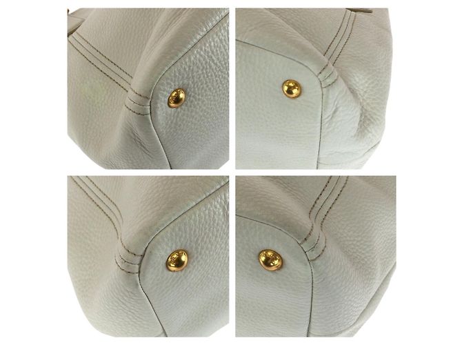 Prada Vitello Daino Leder Tote Weiß - Ansicht 3