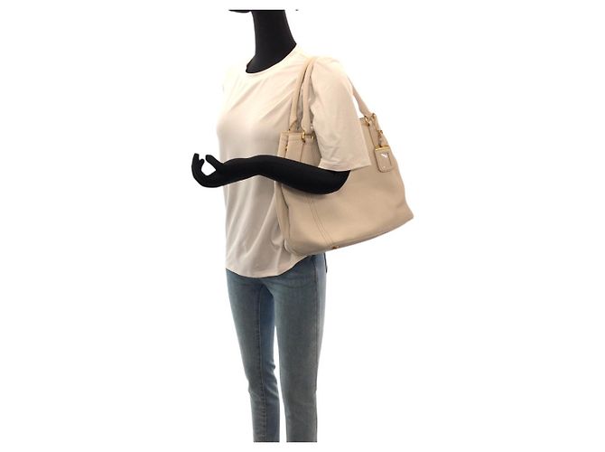 Prada Vitello Daino Leder Tote Weiß - Ansicht 7