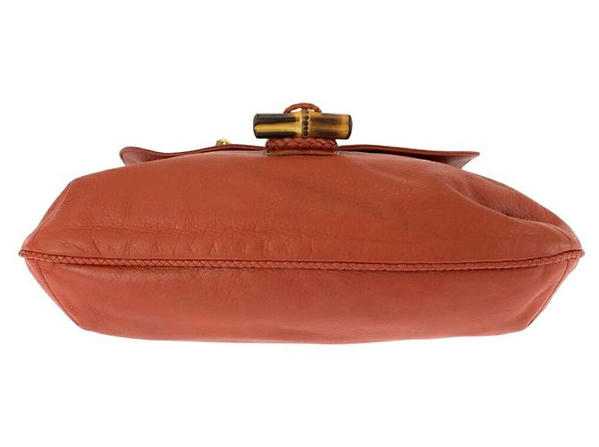 Bolsa de Ombro de Couro Gucci Bamboo Laranja - vista 10