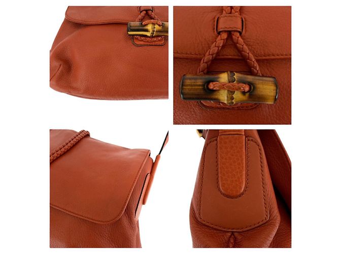 Bolsa de Ombro de Couro Gucci Bamboo Laranja - vista 5
