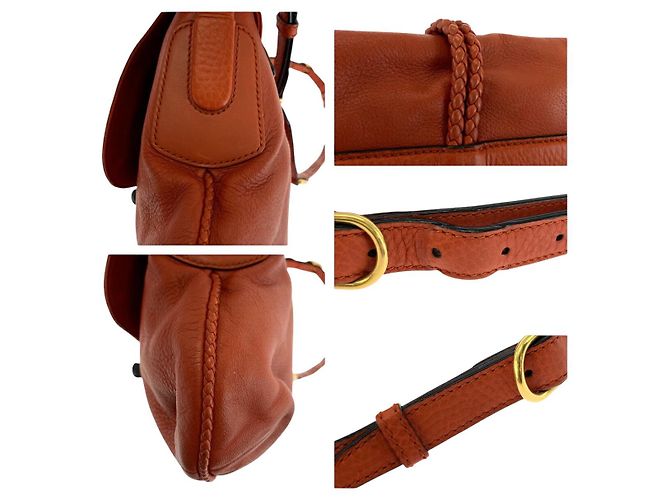 Bolsa de Ombro de Couro Gucci Bamboo Laranja - vista 6