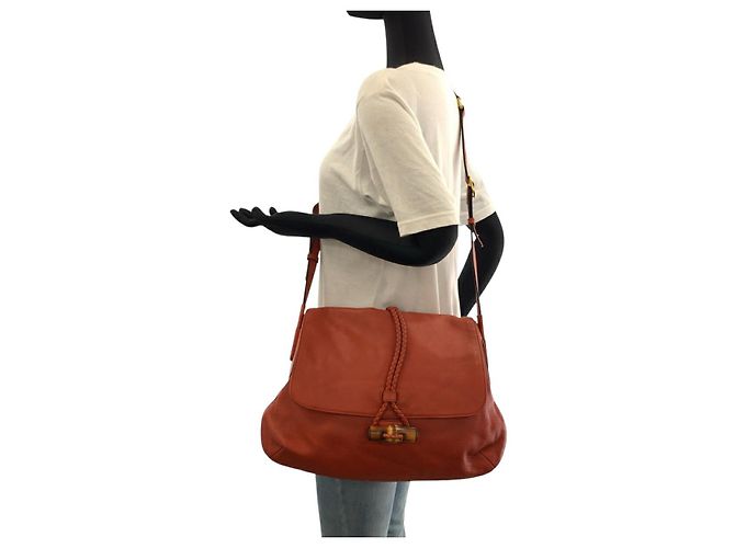 Bolsa de Ombro de Couro Gucci Bamboo Laranja - vista 7