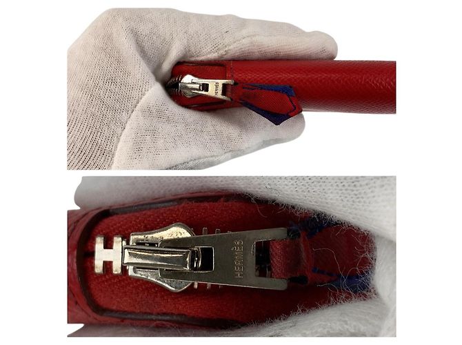 Hermès Azap Seiden Compact Wallet Rot - Ansicht 7