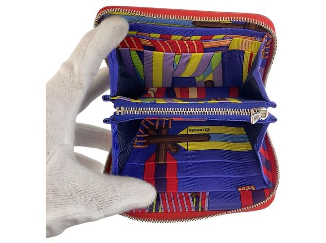 Hermès Azap Seiden Compact Wallet Rot - Ansicht 9
