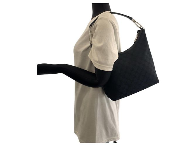 Bolsa de Ombro Gucci GG em Lona Preta Preto - vista 7