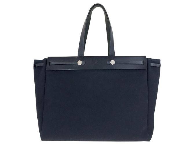 Hermès Canvas/Leder Herbag Cabas GM Tote Schwarz - Ansicht 2