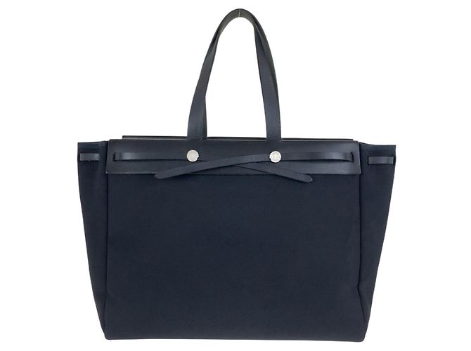 Hermès Canvas/Leder Herbag Cabas GM Tote Schwarz - Ansicht 3