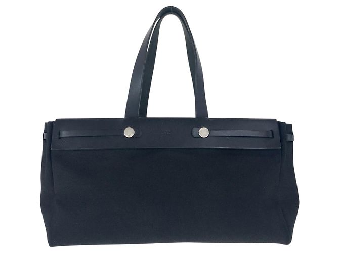 Hermès Canvas/Leder Herbag Cabas GM Tote Schwarz - Ansicht 9