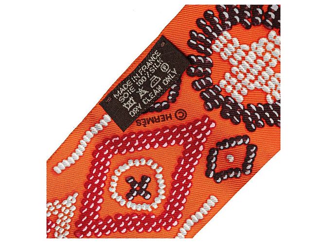 Hermès Foulard in seta Hermes KELLY EN PERLES Arancione - vista 3