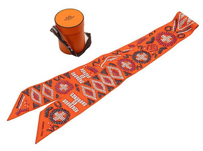 Hermès Foulard in seta Hermes KELLY EN PERLES Arancione - vista 5
