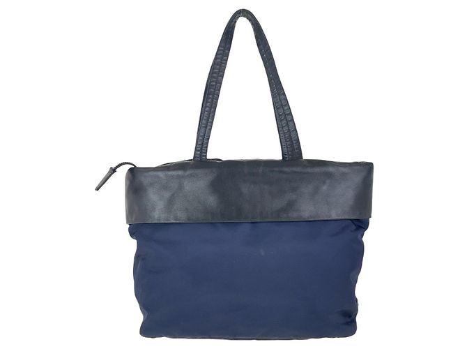 Prada Nylon Tessuto Bicolor Tote Bag Schwarz - vista 2