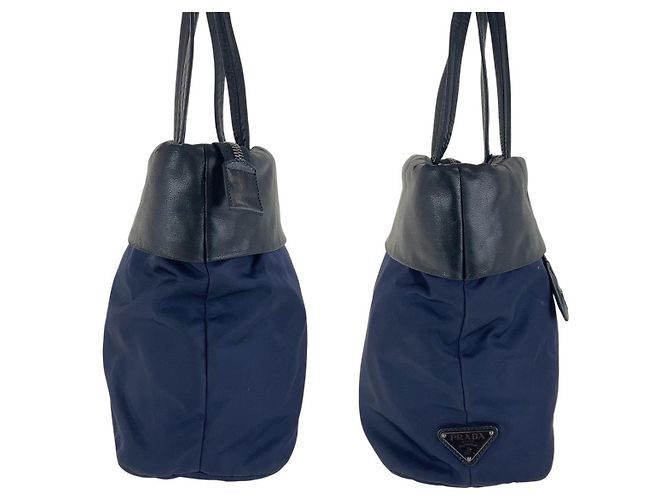 Prada Nylon Tessuto Bicolor Tote Bag Schwarz - vista 7