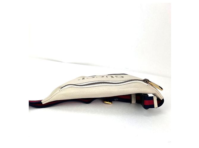 Borsa a tracolla in pelle bianca con logo Gucci e nastro Web Bianco - vista 10
