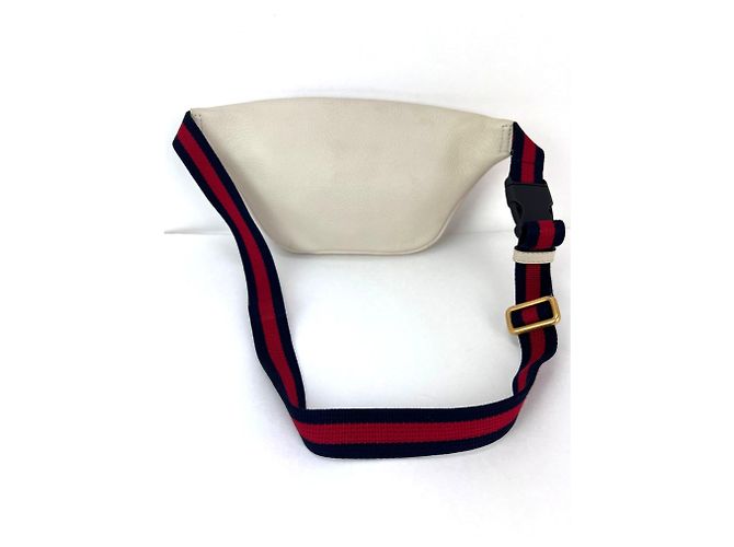 Borsa a tracolla in pelle bianca con logo Gucci e nastro Web Bianco - vista 2