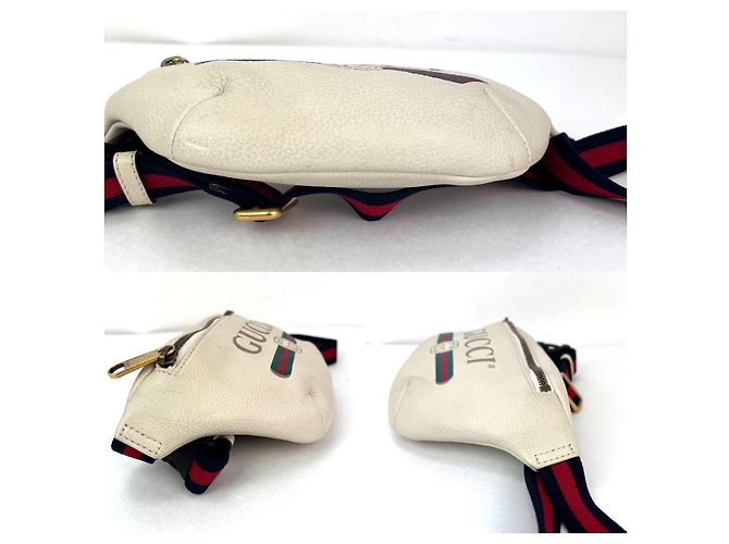 Borsa a tracolla in pelle bianca con logo Gucci e nastro Web Bianco - vista 7