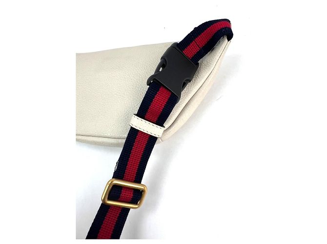 Borsa a tracolla in pelle bianca con logo Gucci e nastro Web Bianco - vista 8