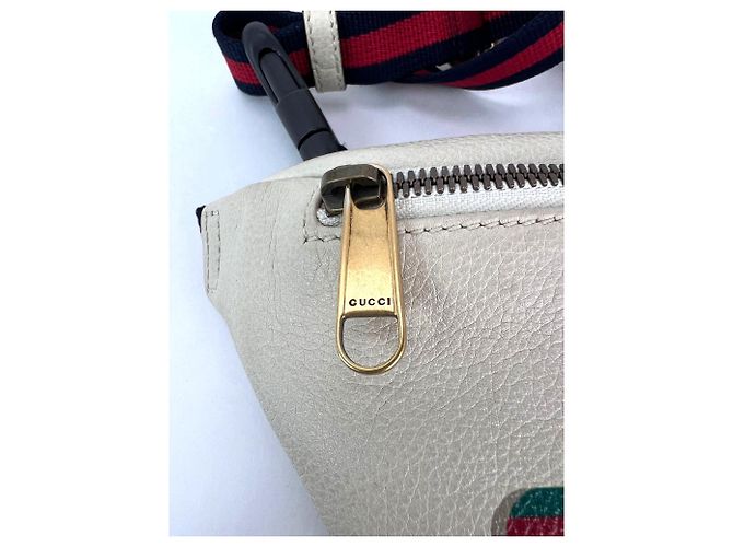 Borsa a tracolla in pelle bianca con logo Gucci e nastro Web Bianco - vista 9