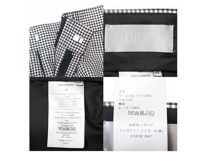 Calças de lã de mohair e seda Dior Marrom Branco - vista 10